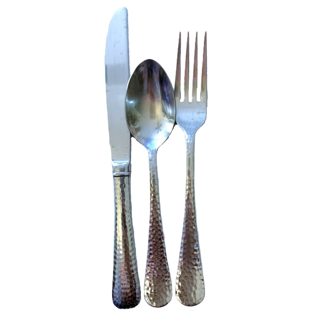 3 pcs Reed & Barton Heritage Mint OLDE ENGLISH HAMMERED SS Knife-Fork-Soup Spoon